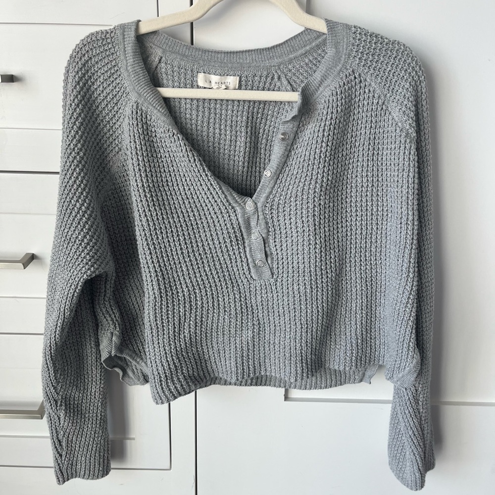 Cropped Grey Henley Top